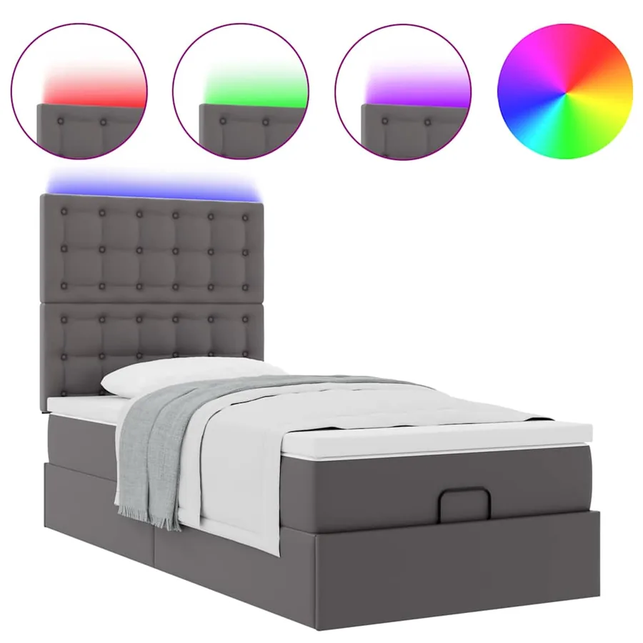 Cadre de lit ottoman avec matelas gris 100x200 cm similicuir - 5