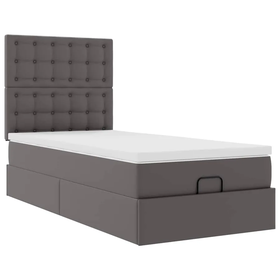 Cadre de lit ottoman avec matelas gris 100x200 cm similicuir - 7