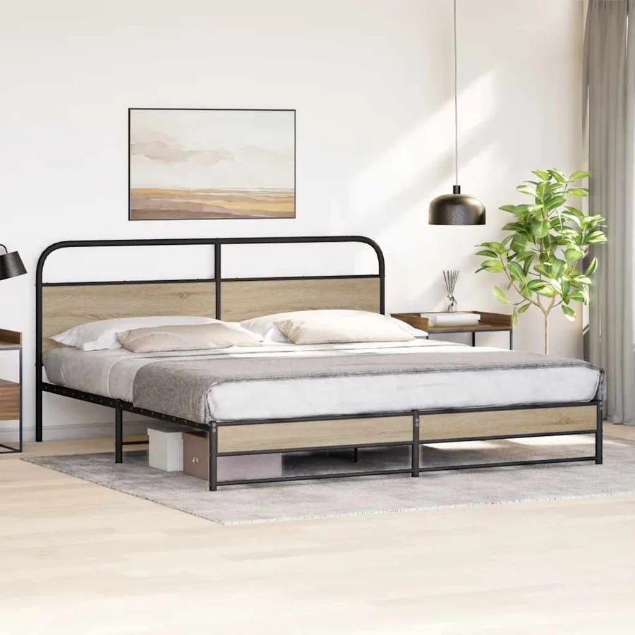 Cadre de lit en métal sans matelas chêne fumé 200x200 cm - 4