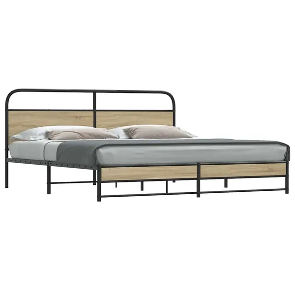 Cadre de lit en métal sans matelas chêne fumé 183x213 cm