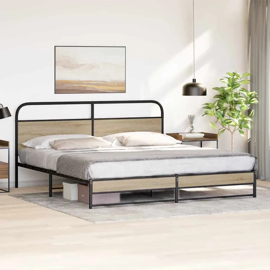 Cadre de lit en métal sans matelas chêne fumé 183x213 cm - 4