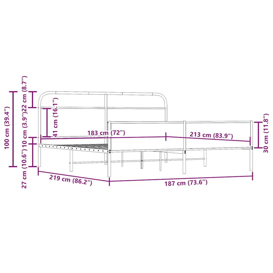 Cadre de lit en métal sans matelas chêne fumé 183x213 cm - 9