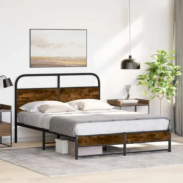 Cadre de lit sans matelas 120x200 cm chêne fumé bois ingénierie