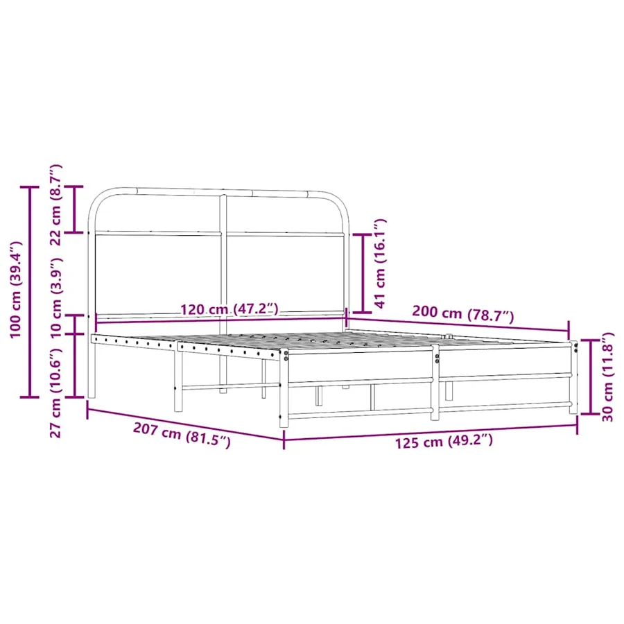 Cadre de lit sans matelas 120x200 cm chêne fumé bois ingénierie - 9