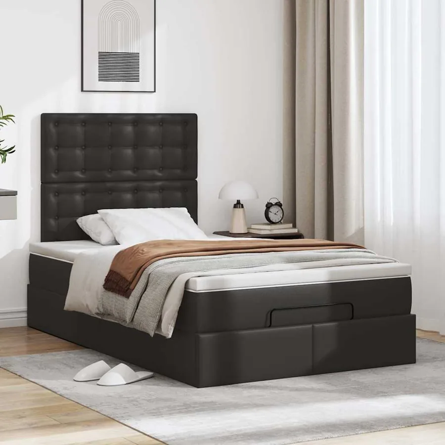 Cadre de lit ottoman avec matelas noir 120x190 cm similicuir - 3