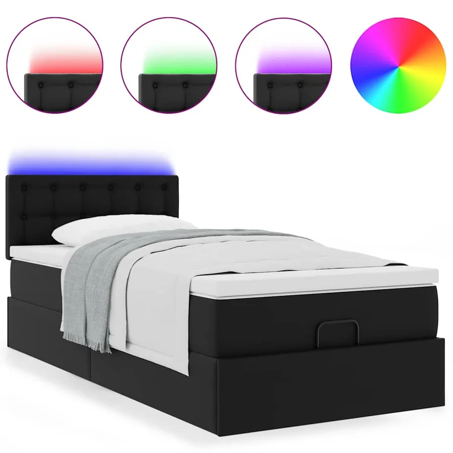 Cadre de lit ottoman avec matelas noir 90x200 cm similicuir - 5