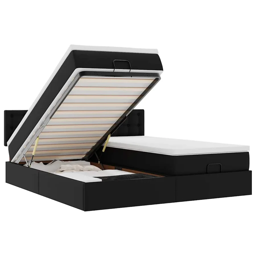 Lit ottoman avec matelas & LED Noir 160x200cm similicuir - 2