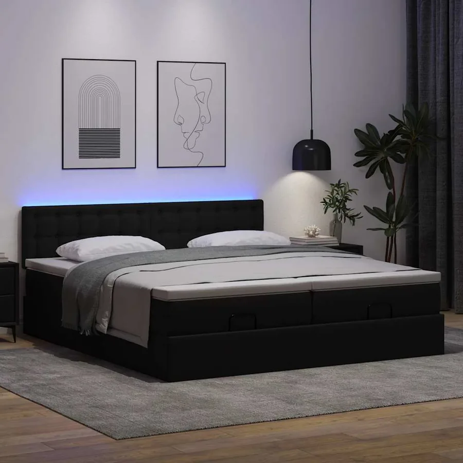Lit ottoman avec matelas & LED Noir 160x200cm similicuir - 3
