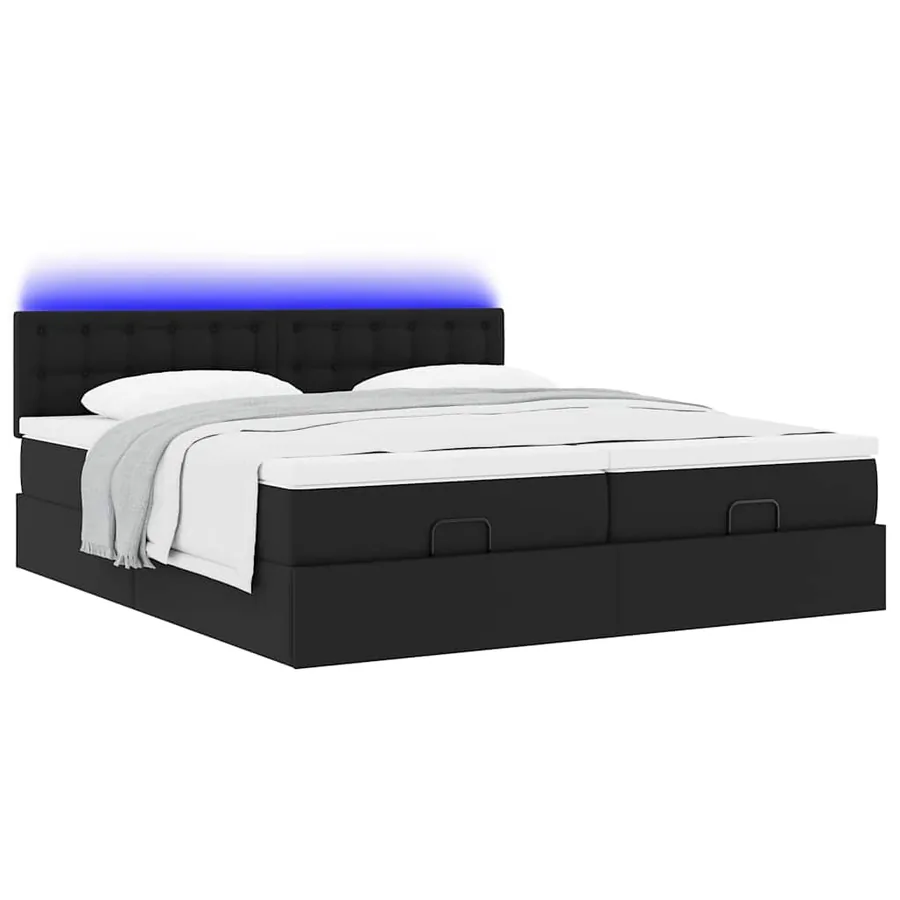 Lit ottoman avec matelas & LED Noir 160x200cm similicuir - 6