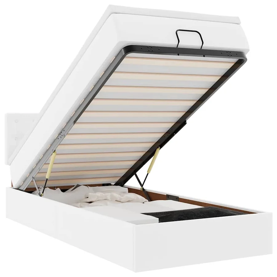 Lit ottoman avec matelas blanc 100x200 cm similicuir - 2