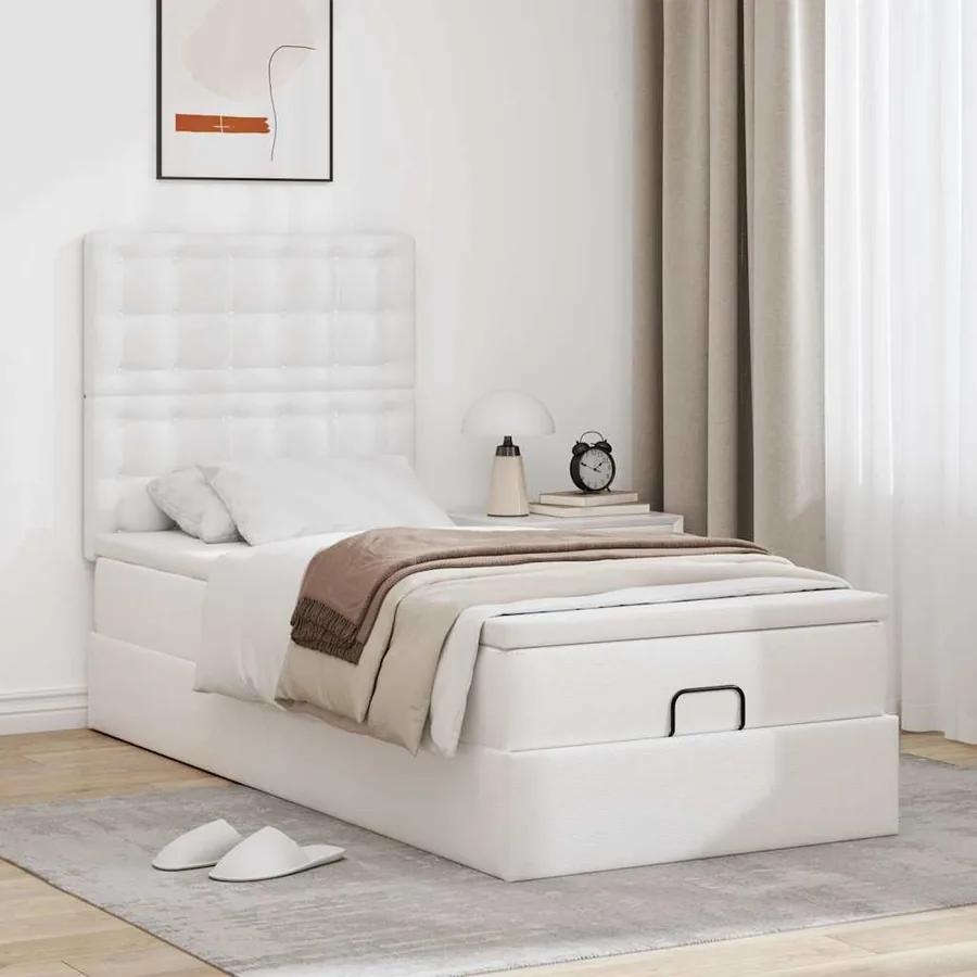 Cadre de lit ottoman avec matelas blanc 90x200 cm similicuir - 4