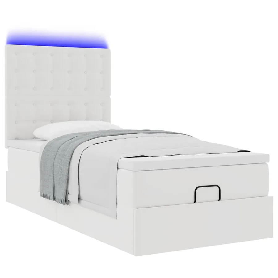 Cadre de lit ottoman avec matelas blanc 90x200 cm similicuir - 6