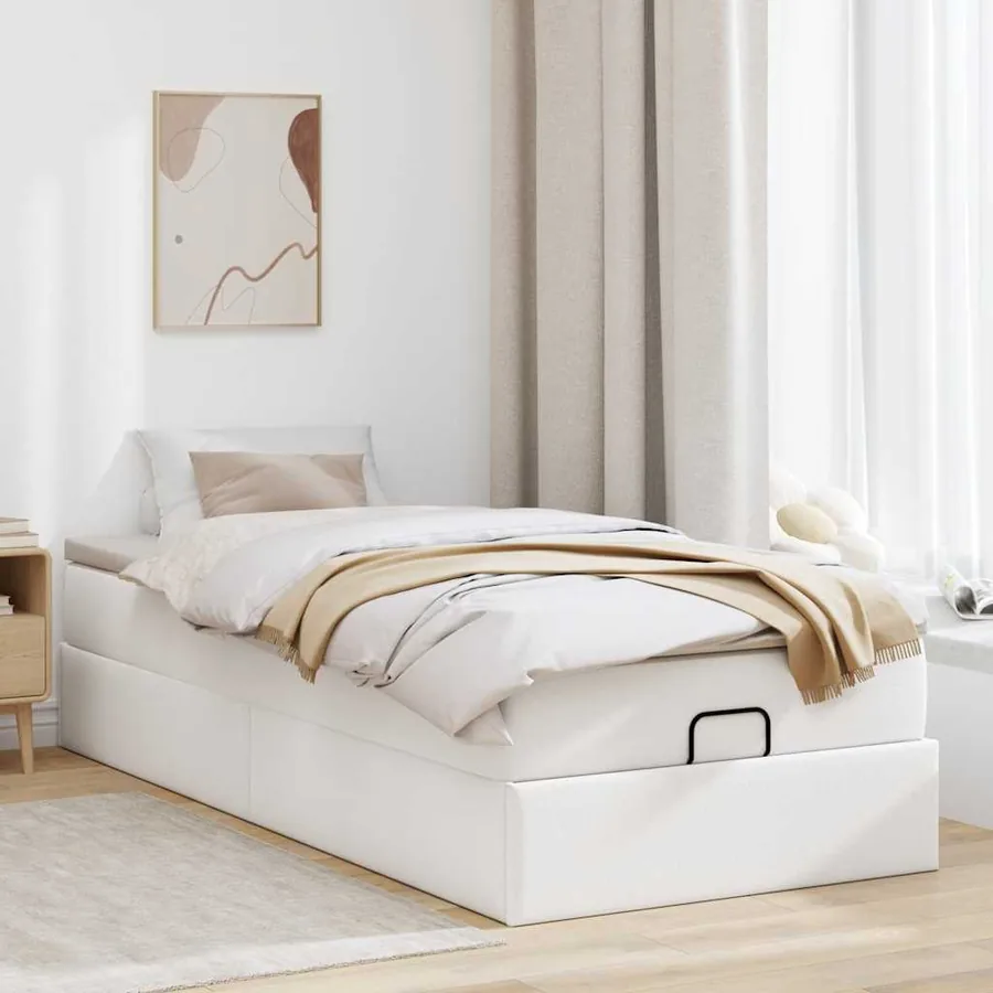 Cadre de lit ottoman avec matelas blanc 100x200 cm similicuir - 3