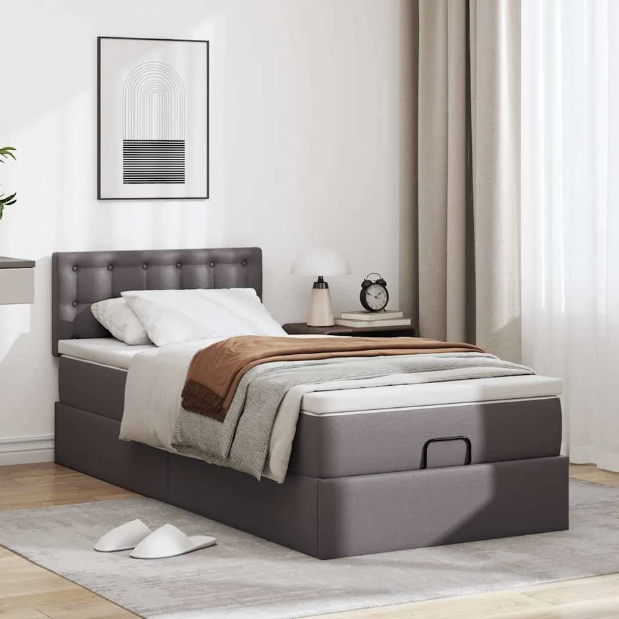Cadre de lit ottoman avec matelas gris 90x190 cm similicuir - 4