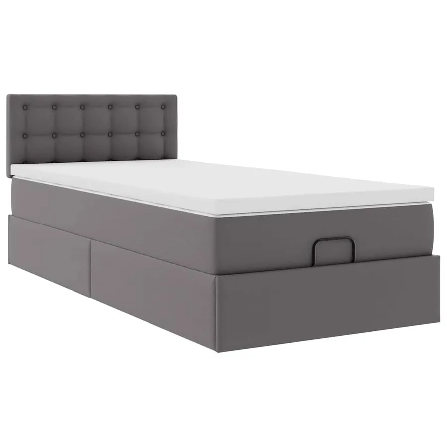 Cadre de lit ottoman avec matelas gris 90x190 cm similicuir - 7