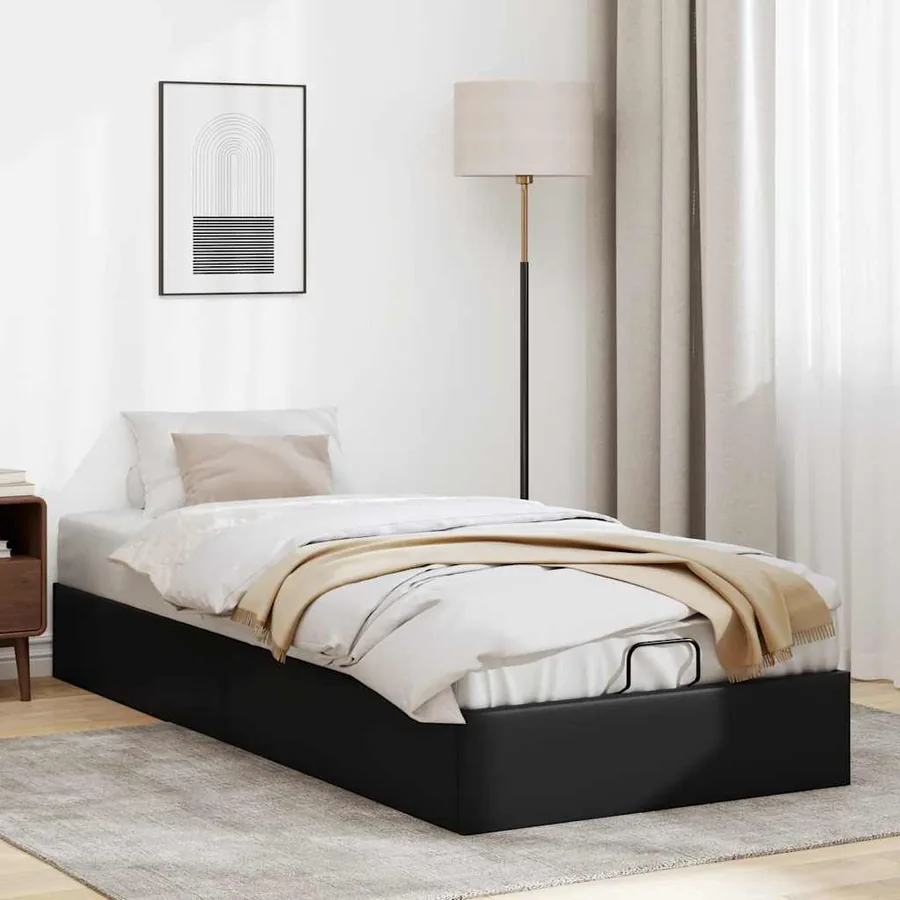 Cadre de lit ottoman sans matelas noir 90x190 cm similicuir - 3