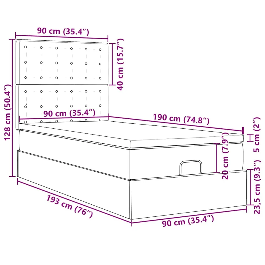 Cadre de lit ottoman avec matelas noir 90x190 cm similicuir - 18
