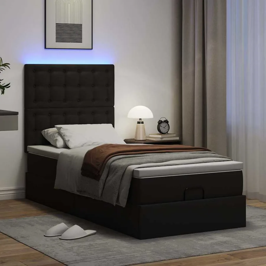 Cadre de lit ottoman avec matelas noir 90x190 cm similicuir - 3
