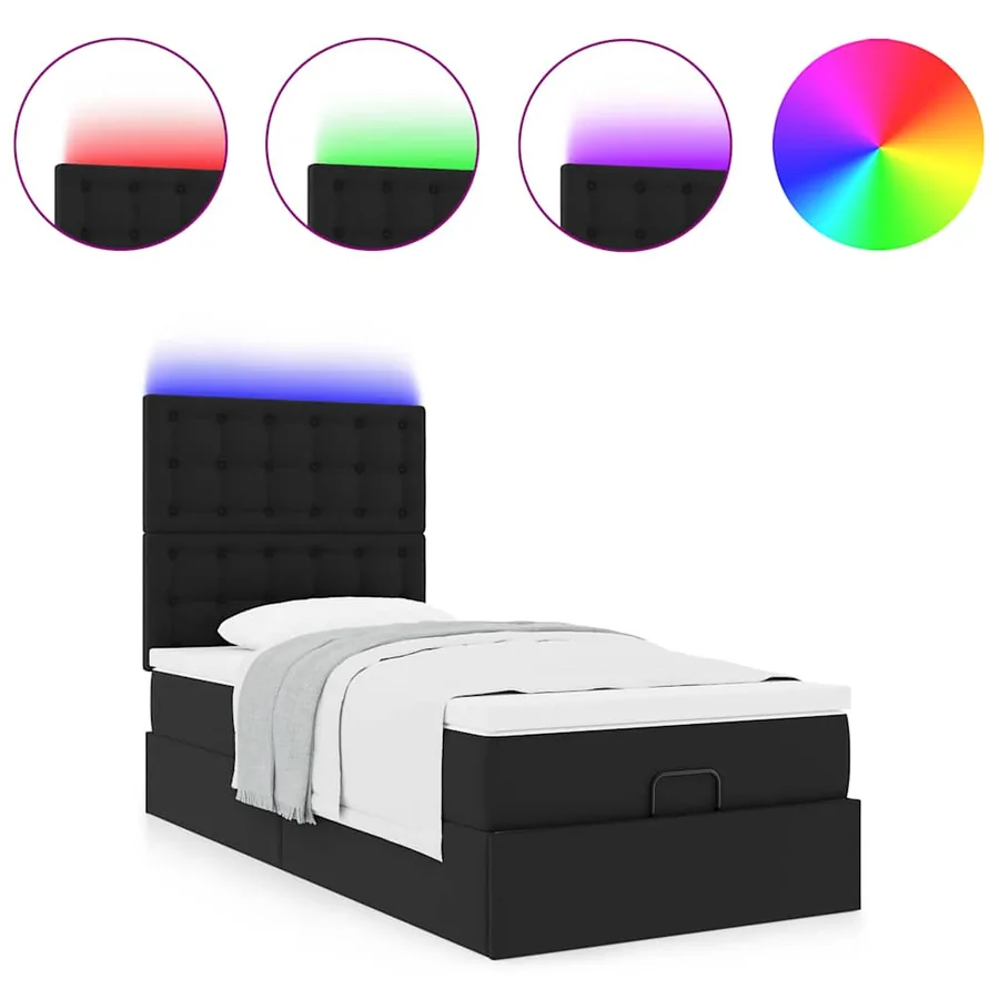Cadre de lit ottoman avec matelas noir 90x190 cm similicuir - 5