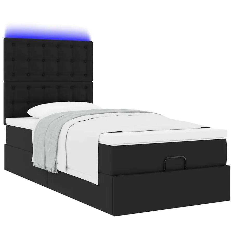 Cadre de lit ottoman avec matelas noir 90x190 cm similicuir - 6