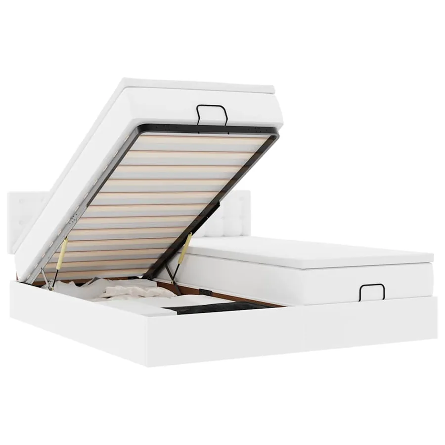 Cadre de lit ottoman avec matelas blanc 160x200 cm similicuir - 2