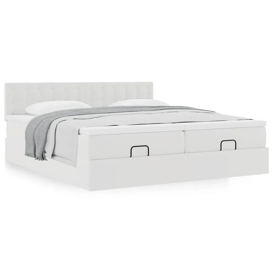 Cadre de lit ottoman avec matelas blanc 160x200 cm similicuir - 4