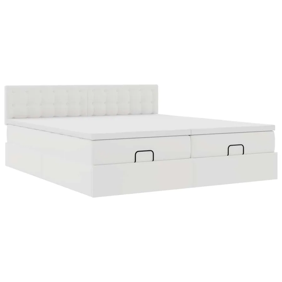 Cadre de lit ottoman avec matelas blanc 160x200 cm similicuir - 6