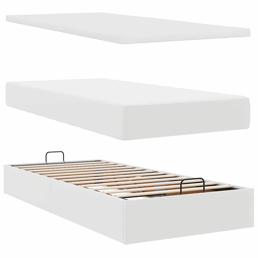 Cadre de lit ottoman avec matelas blanc 160x200 cm similicuir - 8