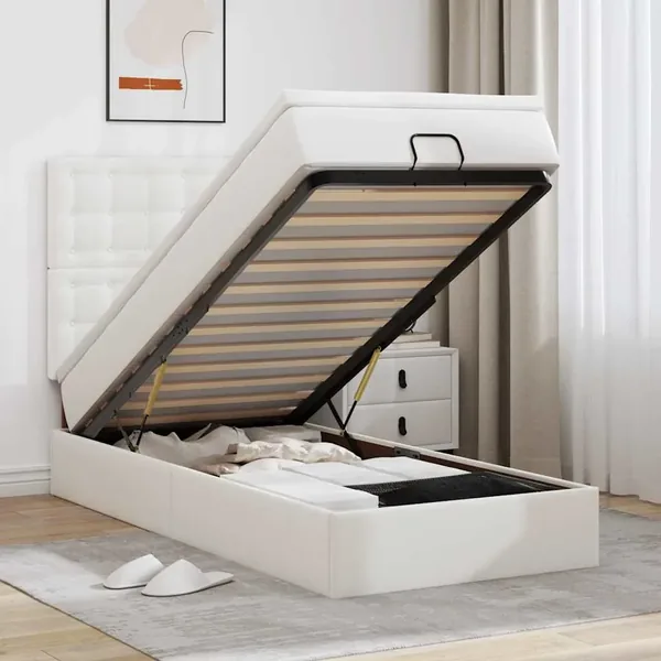 Lit ottoman avec matelas blanc 80x200 cm similicuir