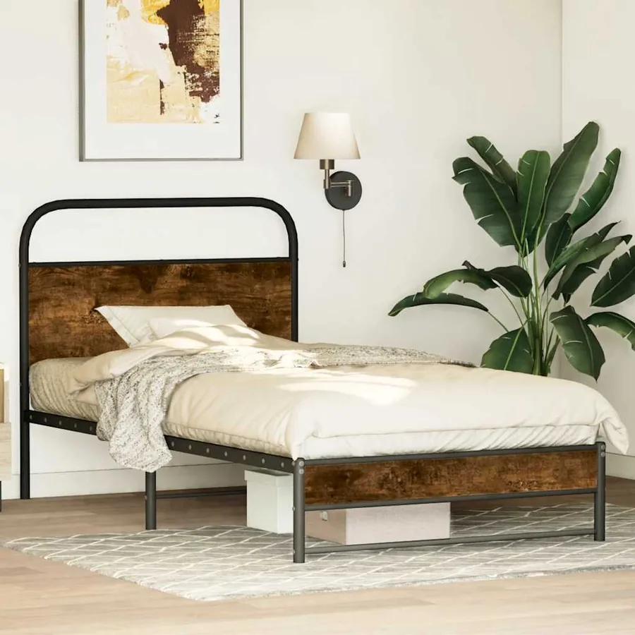 Cadre de lit sans matelas 107x203 cm chêne fumé bois ingénierie - 2