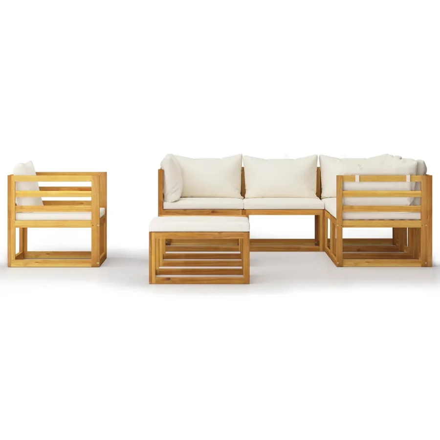 Salon de jardin 8 pcs avec coussin Crème Bois d'acacia solide - 3