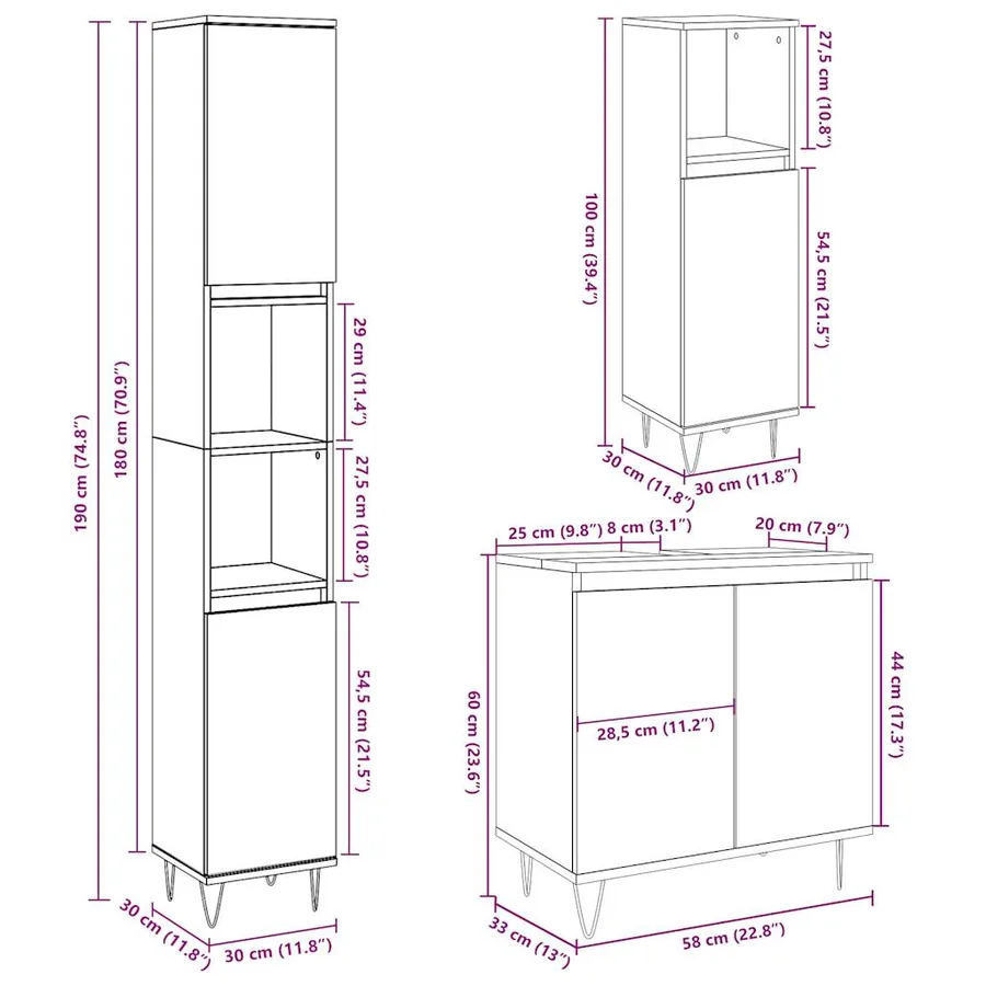 Ensemble de meubles de salle de bain 3 pcs gris béton - 11