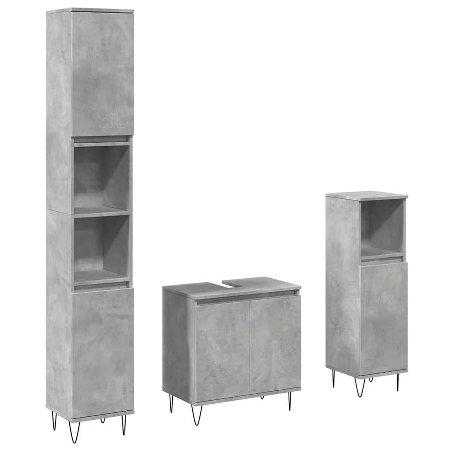 Ensemble de meubles de salle de bain 3 pcs gris béton - 2