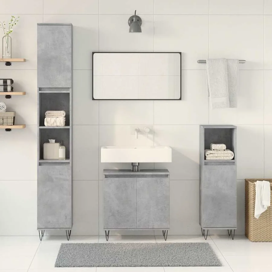 Ensemble de meubles de salle de bain 3 pcs gris béton - 3