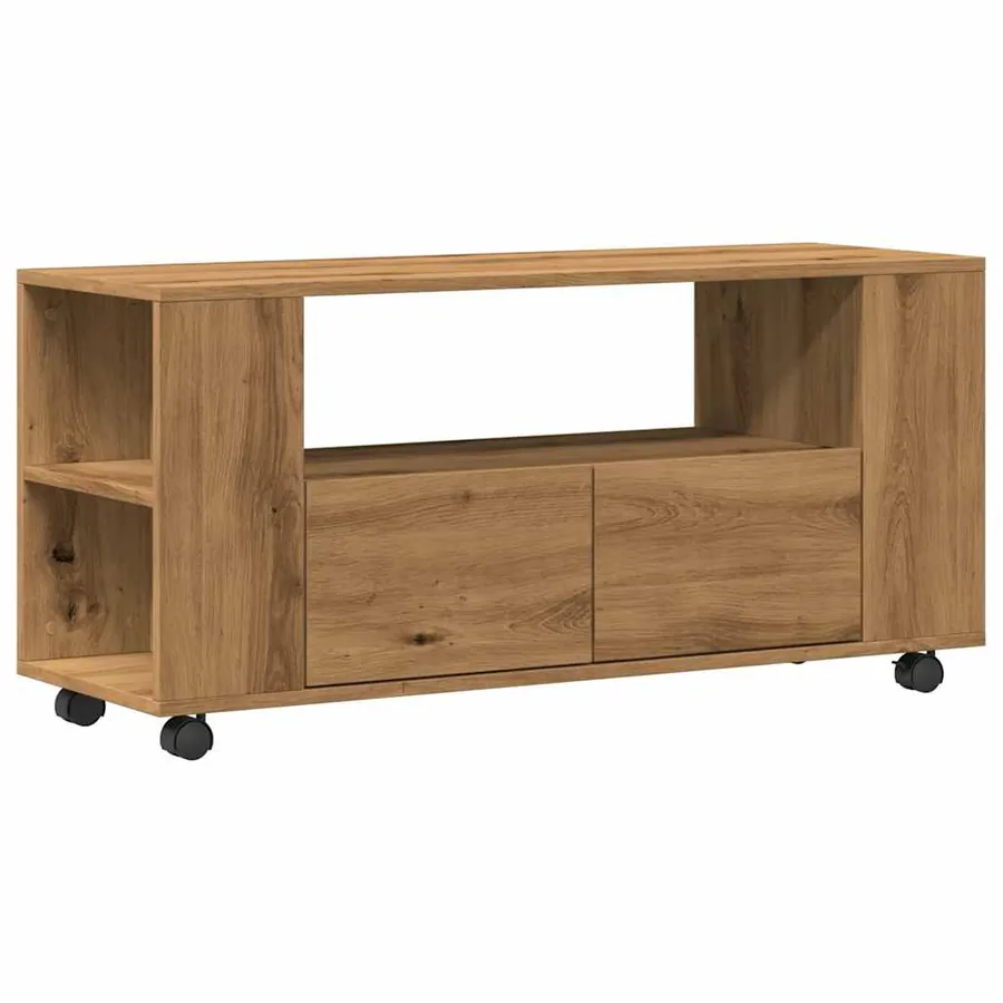 Meuble TV avec roulettes chêne artisanal bois d'ingénierie - 2