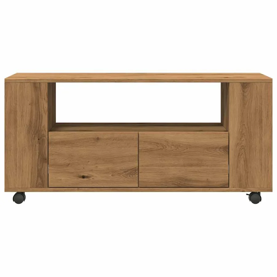 Meuble TV avec roulettes chêne artisanal bois d'ingénierie - 4