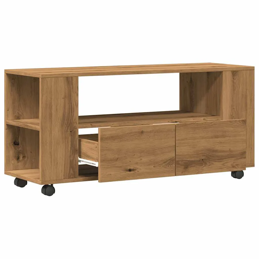 Meuble TV avec roulettes chêne artisanal bois d'ingénierie - 5
