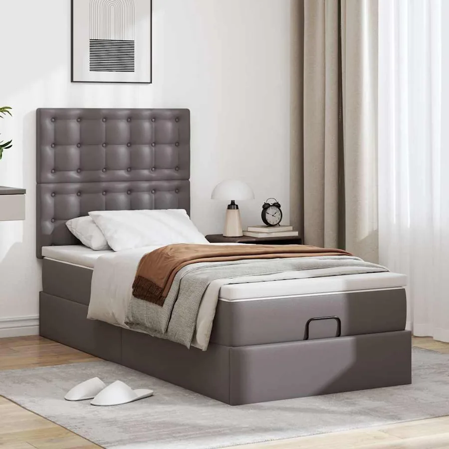 Cadre de lit ottoman avec matelas gris 90x200 cm similicuir - 4