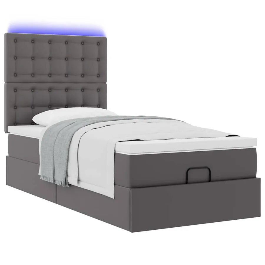 Cadre de lit ottoman avec matelas gris 90x200 cm similicuir - 6