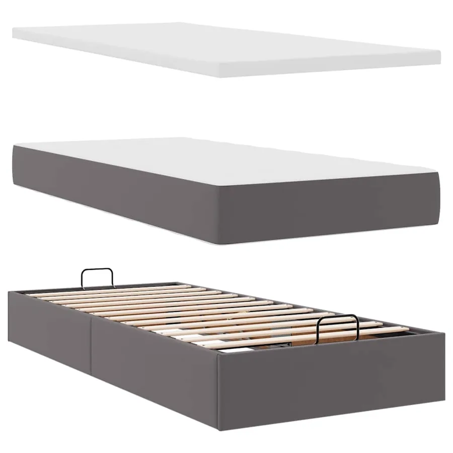 Cadre de lit ottoman avec matelas gris 90x200 cm similicuir - 9