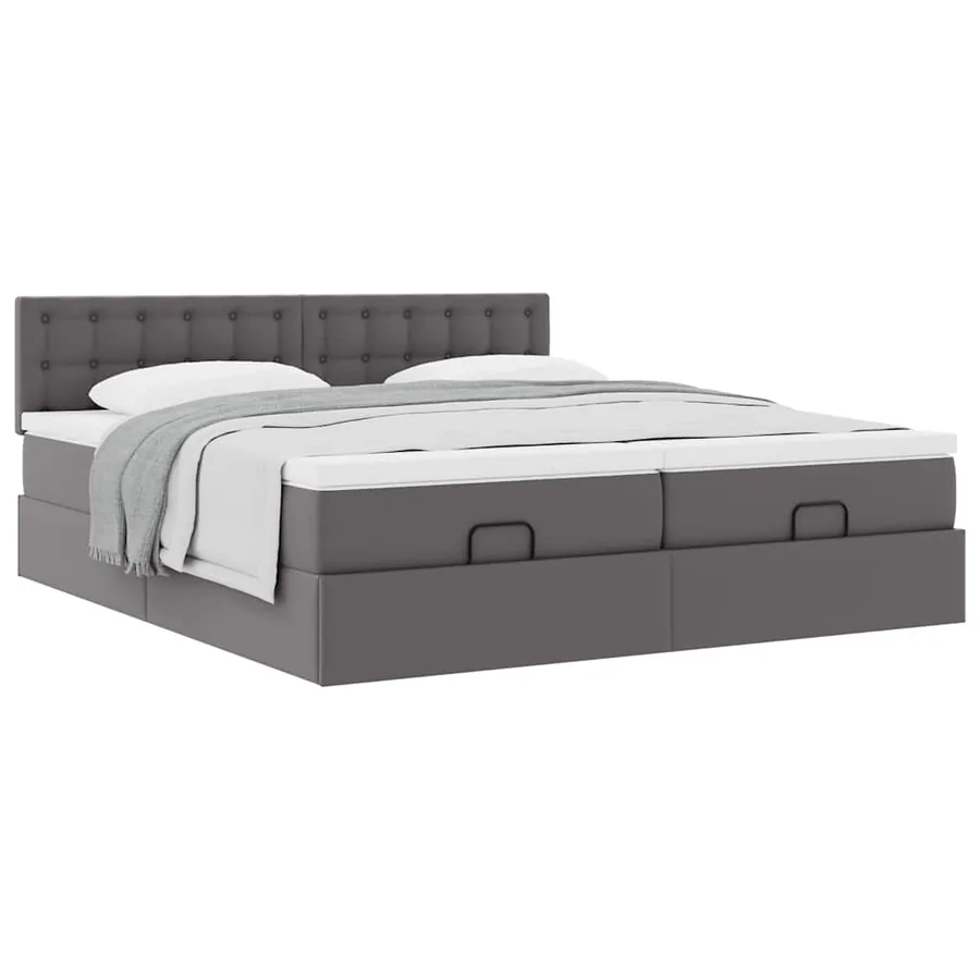 Cadre de lit ottoman avec matelas gris 180x200 cm similicuir - 5