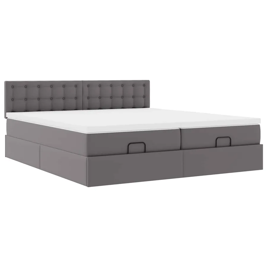 Cadre de lit ottoman avec matelas gris 180x200 cm similicuir - 6