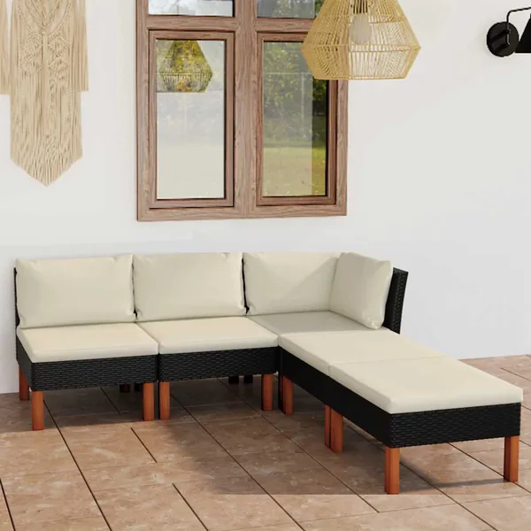 Salon de jardin 5 pcs avec coussins Résine tressée Noir