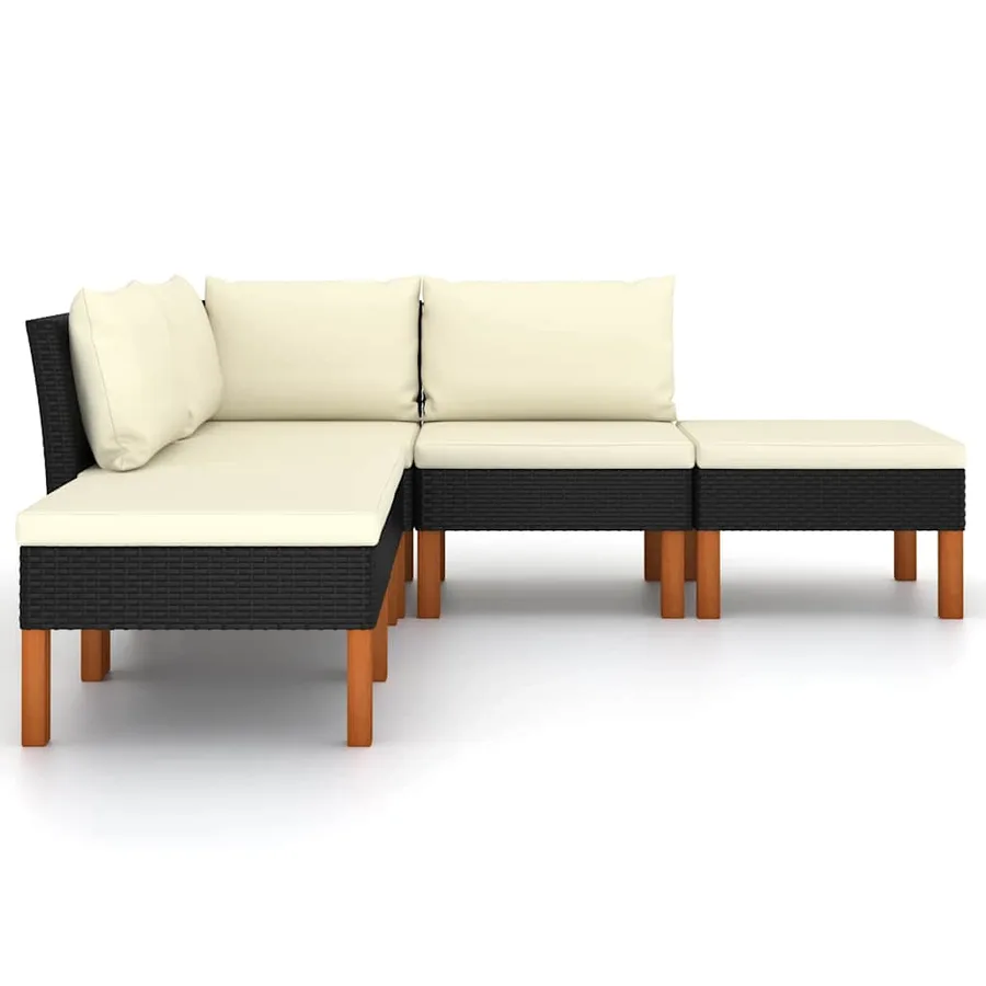 Salon de jardin 5 pcs avec coussins Résine tressée Noir - 5