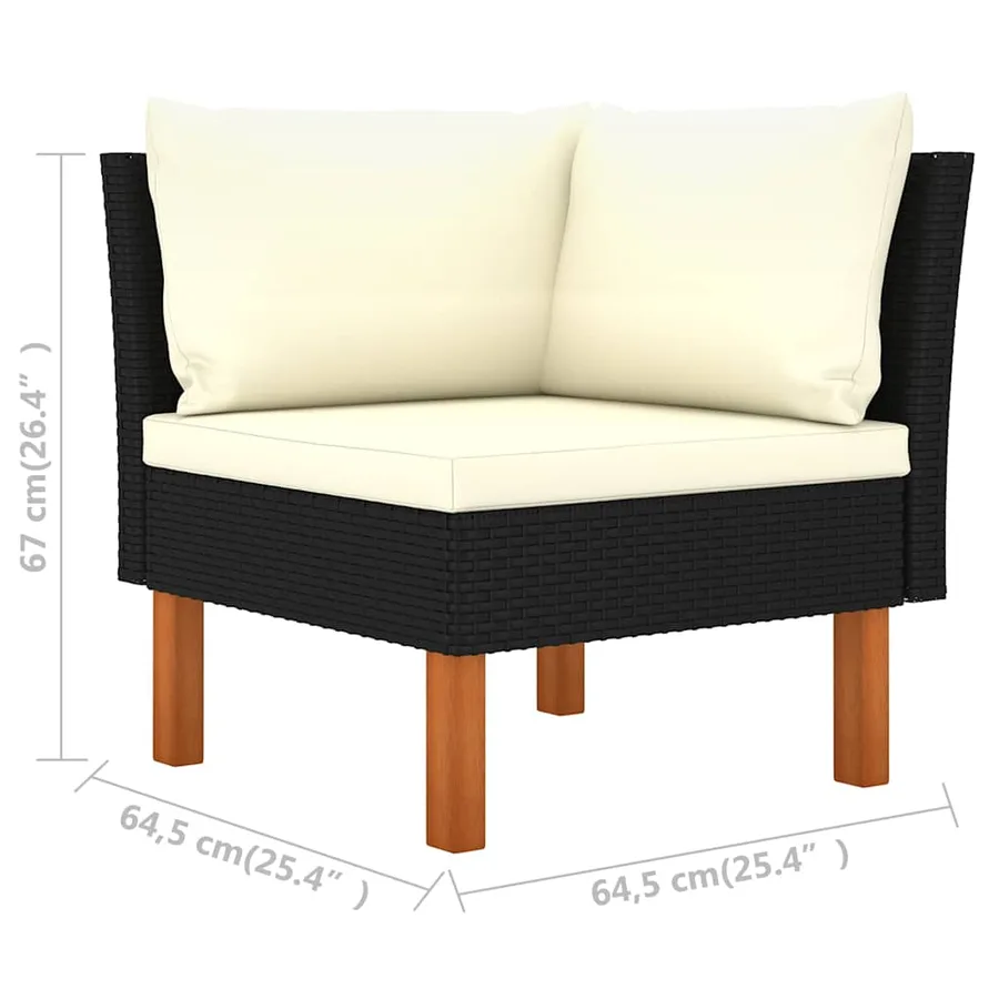 Salon de jardin 5 pcs avec coussins Résine tressée Noir - 9