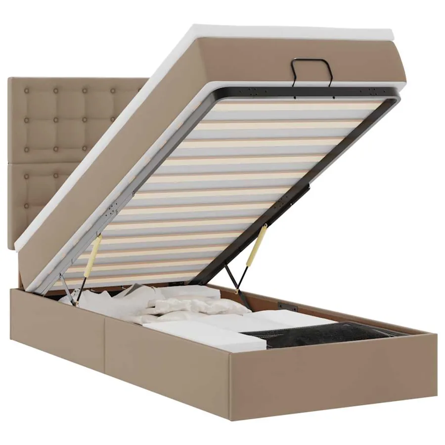 Lit ottoman et matelas cappuccino 90x200 cm similicuir - 2