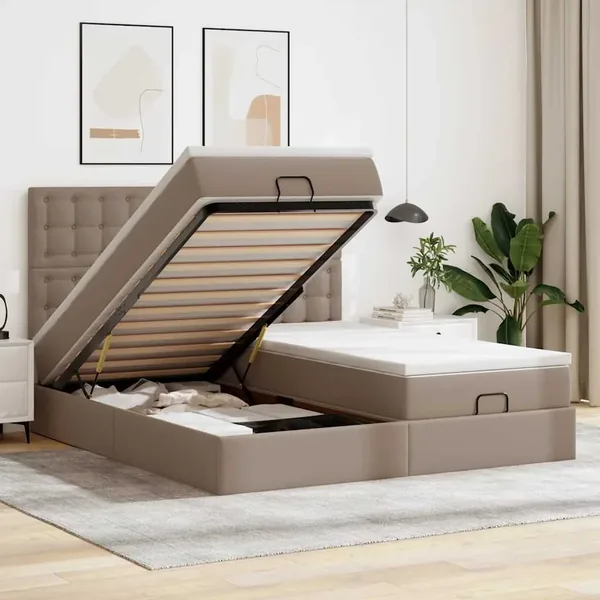 Lit ottoman avec matelas & LED Cappuccino 180x200cm similicuir