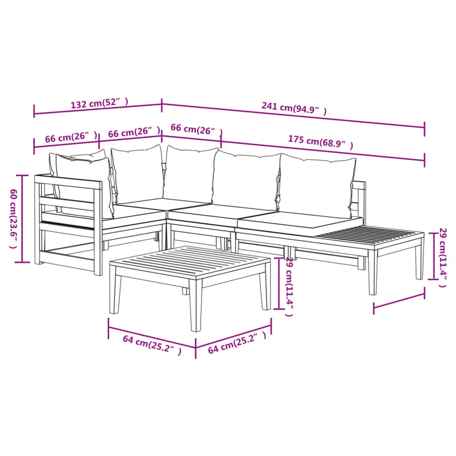 Salon de jardin 4 pcs avec coussins blanc crème Bois d'acacia - 13