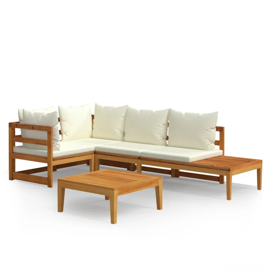 Salon de jardin 4 pcs avec coussins blanc crème Bois d'acacia - 2