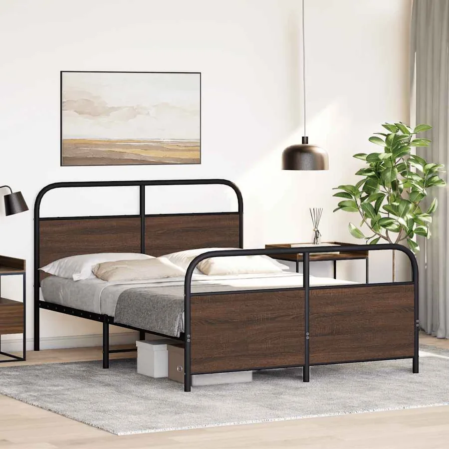 Cadre de lit en métal sans matelas chêne marron 137x190 cm - 4